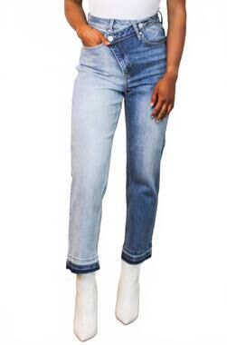 NEW RISEN trend spin two tone cross-over straight jeans in blue
